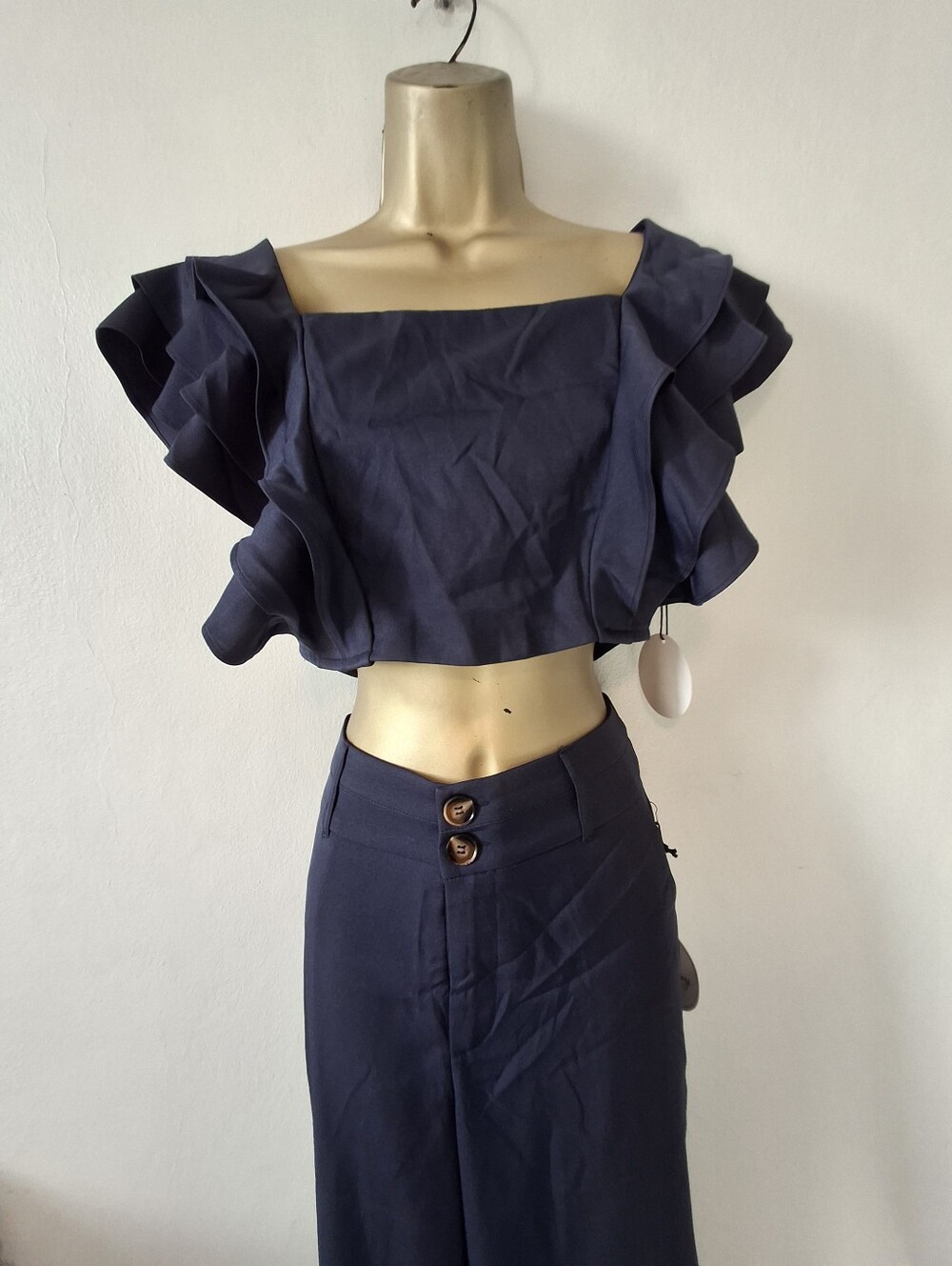 High-Waist Wide-Leg Pants in Navy - Picture 2 of 2